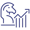 an icon of a knight chess piece next to an upwards trend arrow 