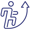 an icon of a person running with an arrow curving upwards